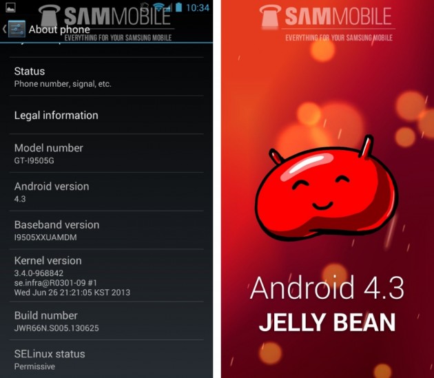 android 4.3 jelly bean samsung galaxy s4 gt-9505 gt-i9505g
