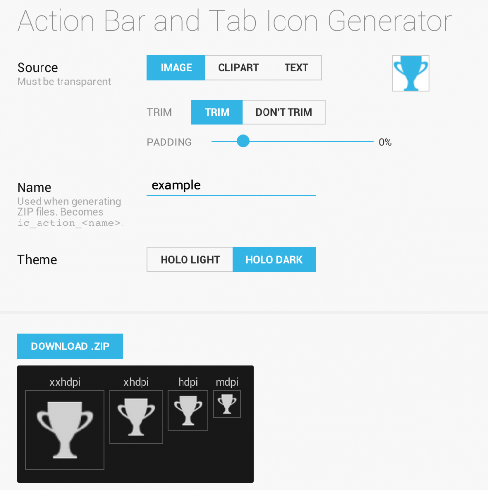 Android Asset Studio - Action Bar and Tab Icon Generator