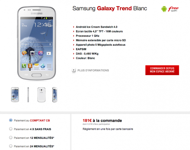 android free mobile samsung galaxy trend blanc white
