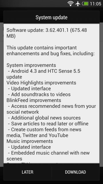 mise à jour update android 4.3 sense 5 htc one image 0