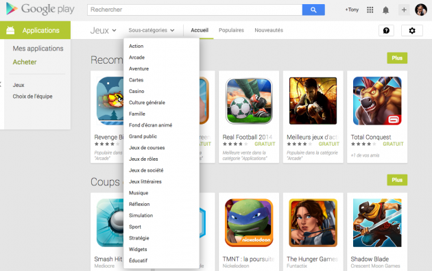 android google play store catégorie jeux section jeux de rôles