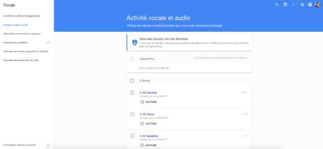 Google activité audio