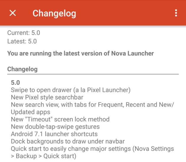 Le changelog de Nova Launcher 5.0