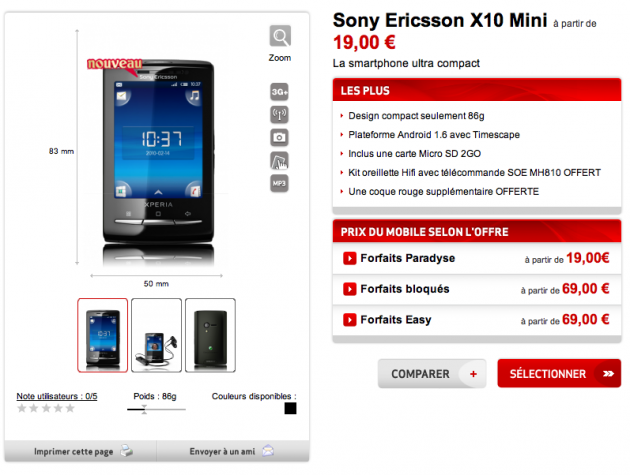 Le Sony Ericsson X10 mini en vente sur The Phone House et Virgin Mobile