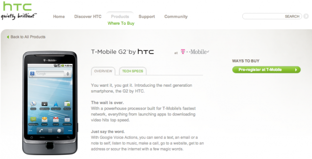 HTC Mobile Phones &#8211; T-Mobile G2™- Overview