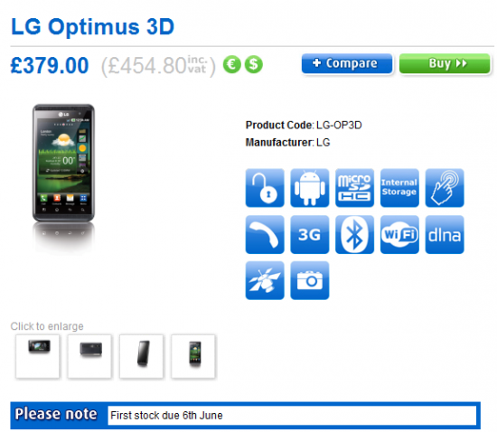 En Angleterre, le LG Optimus 3D est attendu pour le 6 juin
