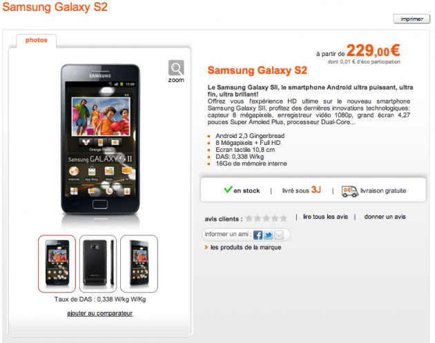 Le Samsung Galaxy S II vient d&rsquo;arriver chez Orange&#8230; à partir de 229€