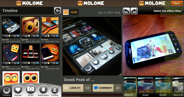 Une application Android pour Molome : un réseau social de photos
