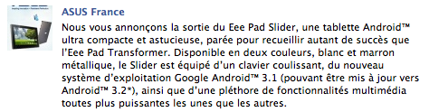 Asus annonce l&rsquo;EeePad Slider en France