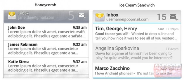 Android Ice Cream Sandwich : Premières images de Gmail, d&rsquo;Email, du Calendrier et de l’Éditeur de photo