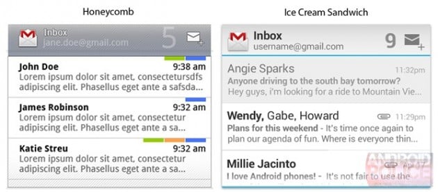 Android Ice Cream Sandwich : Premières images de Gmail, d&rsquo;Email, du Calendrier et de l’Éditeur de photo