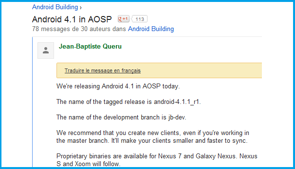 Google officialise le code source d&rsquo;Android 4.1 (Jelly Bean)