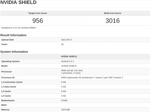 geekbench nvidia project shield tegra 4 (t40s)