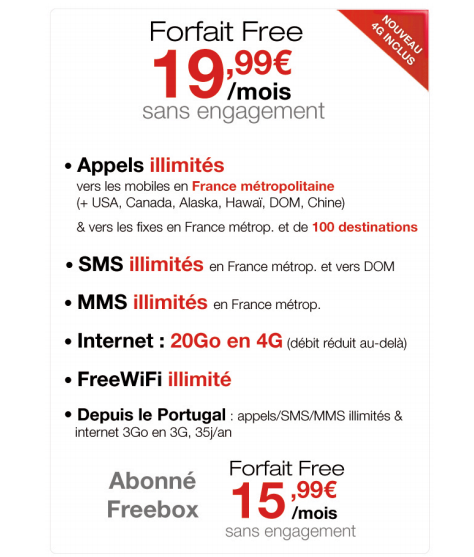 Free inclut la 4G dans son forfait à 19,99 euros/mois avec ... - 474 x 557 png 169kB