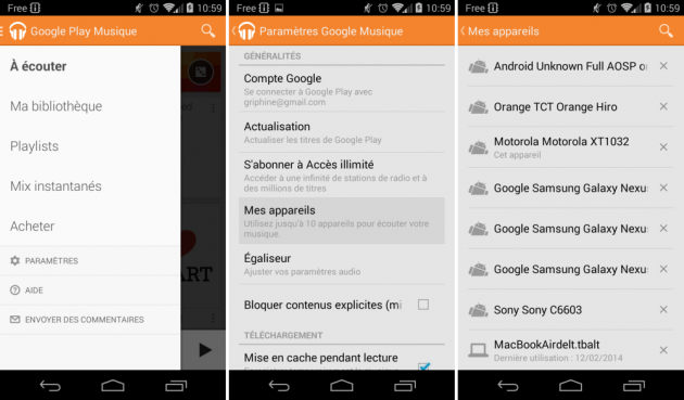android google play music 3.4 my devices mes appareils tiroir latéral images 01