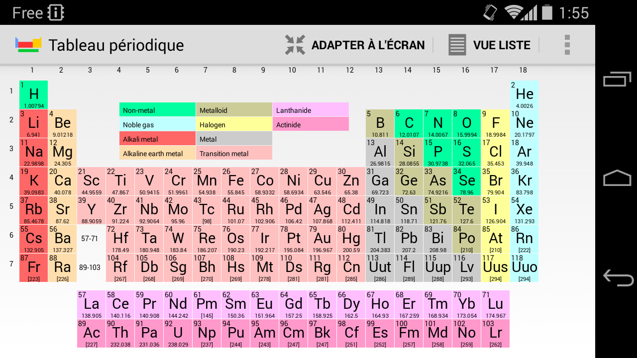 Tableau Périodique, la chimie à portée de main sur Android - 1280 x 720 png 233kB