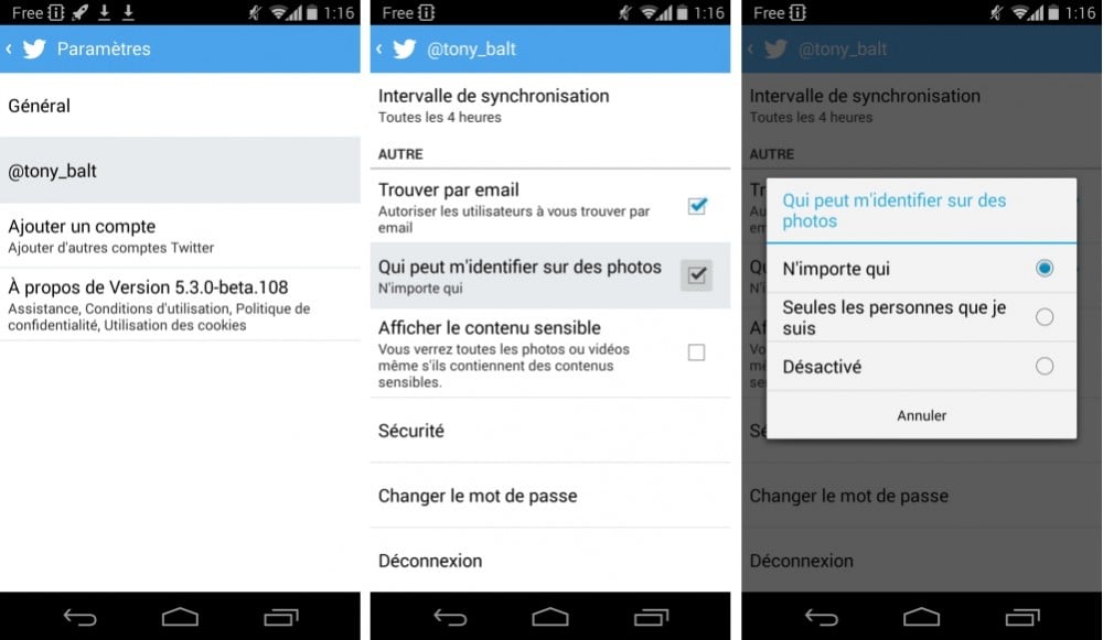 android twitter tags personnes people settings paramètres images 01