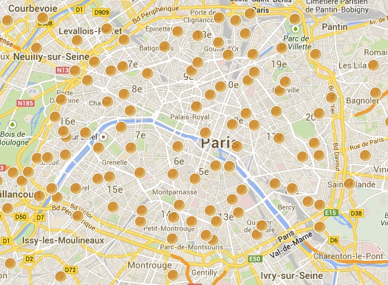 Sur Paris, 89 antennes étaient autorisées à émettre en bibandes au 28 mai 2014, soit un peu plus d'1/4. Source Observatoire 2G/3G/4G cartoradio, illustration  antennesmobiles.fr