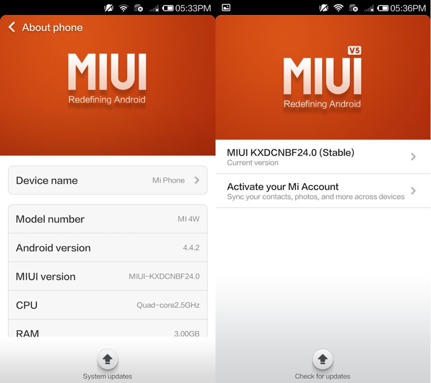 MIUI 5 et Android 4.4.2