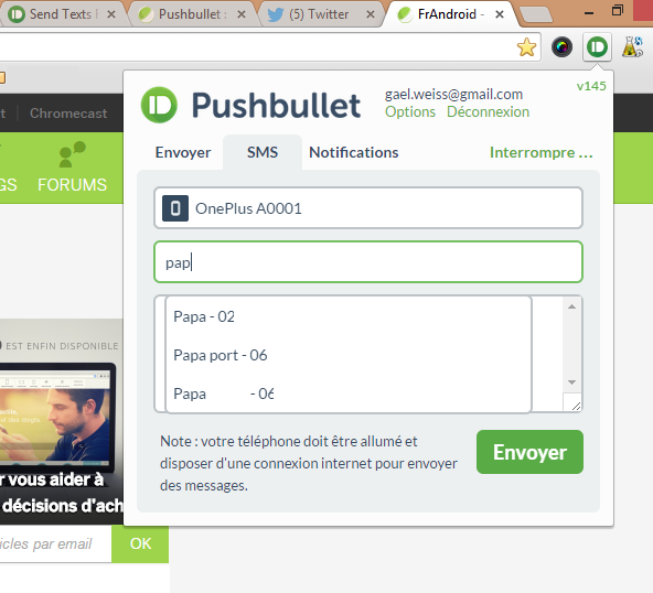 pushbullet sms