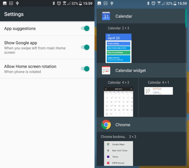 Google Pixel Launcher widgets et settings