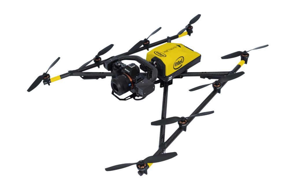 Intel Corporation on Oct. 11, 2016, announced the Intel Falcon 8+, an advanced drone with full electronic system redundancy that is designed with safety, ease, performance and precision for the North American markets. The Intel Falcon 8+ is outfitted for industrial inspection, surveying and mapping geared towards professionals and experts. (Credit: Intel Corporation)