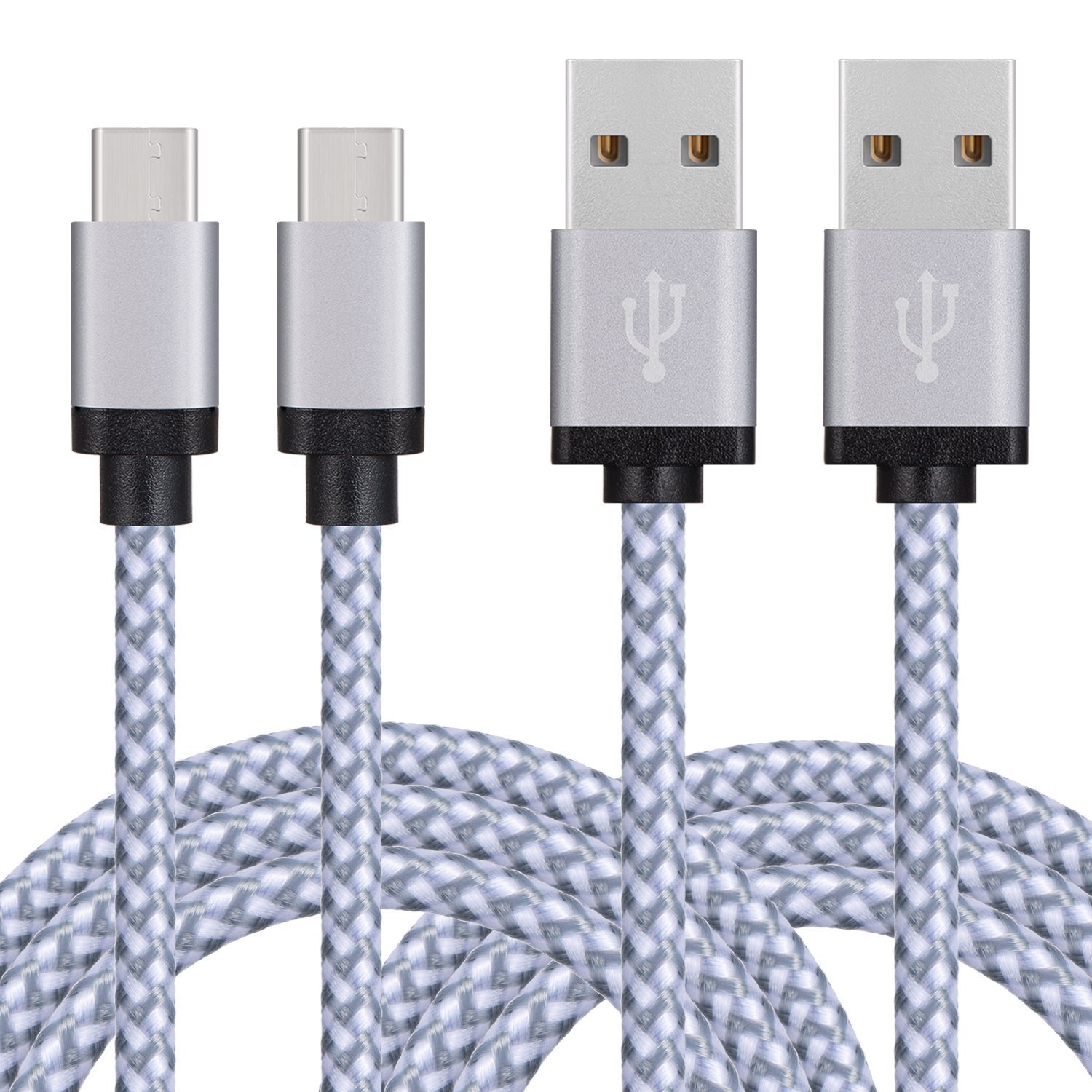 Basics Câble USB en nylon doublement tressé de type C à type A 3.1 Gen 2 argenté certifié USB-IF 0,9 m supporte un transfert de données élevé jusqu'à 10 Gbps 