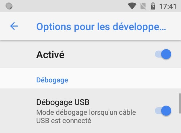 Debogage USB Android 81 Oreo