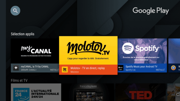 Molotov.tv est à la Une du Google Play Store d’Android TV