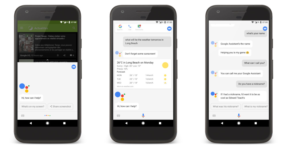 Saisir du texte et accès aux applications (bouton bleu) sur Google Assistant