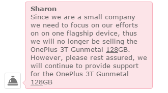 Réponse du service client OnePlus