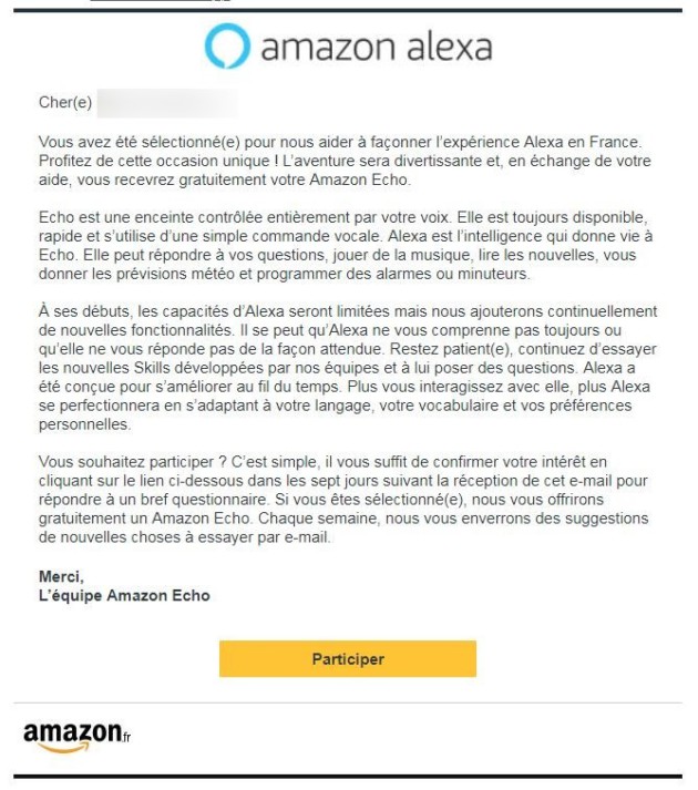 Un exemple de mail reçu par un abonné Amazon Prime