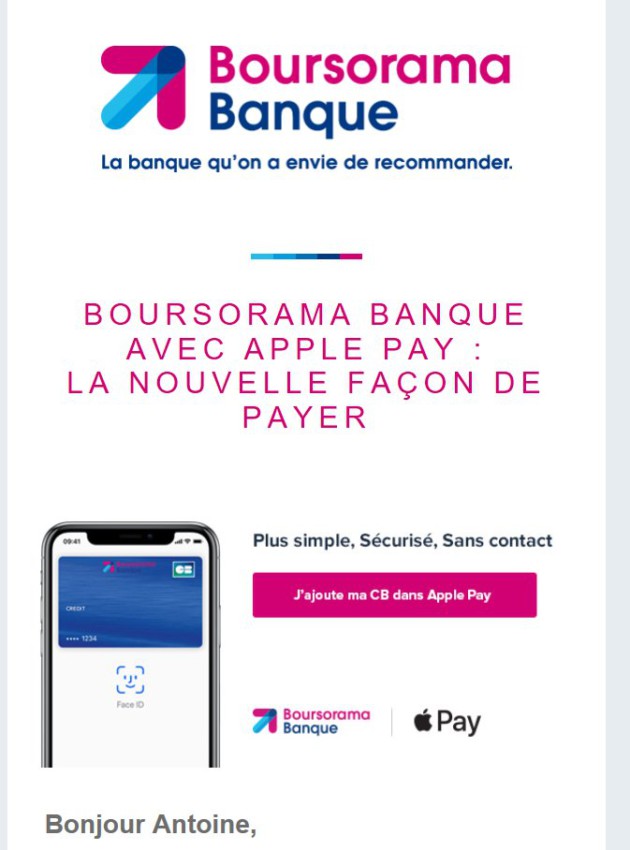 Apple Pay arrive chez Boursorama Banque en attendant Google Pay