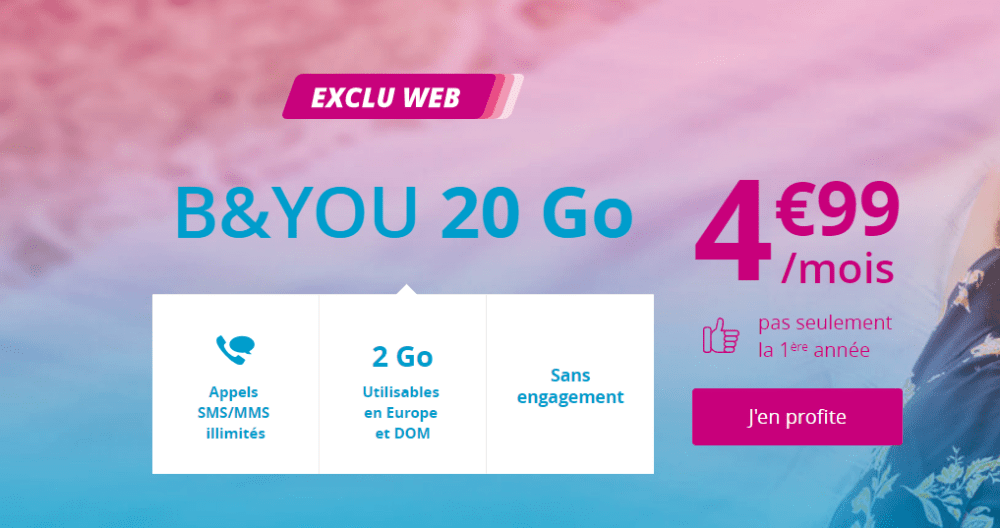 🔥 Bon Plan : Un Forfait Mobile Sans Engagement B&You 20 Go à 4,99 Euros ...