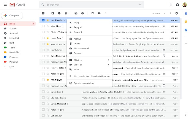 Gmail : le clic droit devient bien plus intéressant