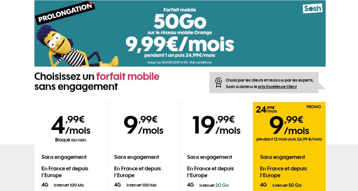 Forfait mobile : l&rsquo;offre Sosh 50 Go à 9,99 euros est prolongée jusqu&rsquo;à la fin du mois