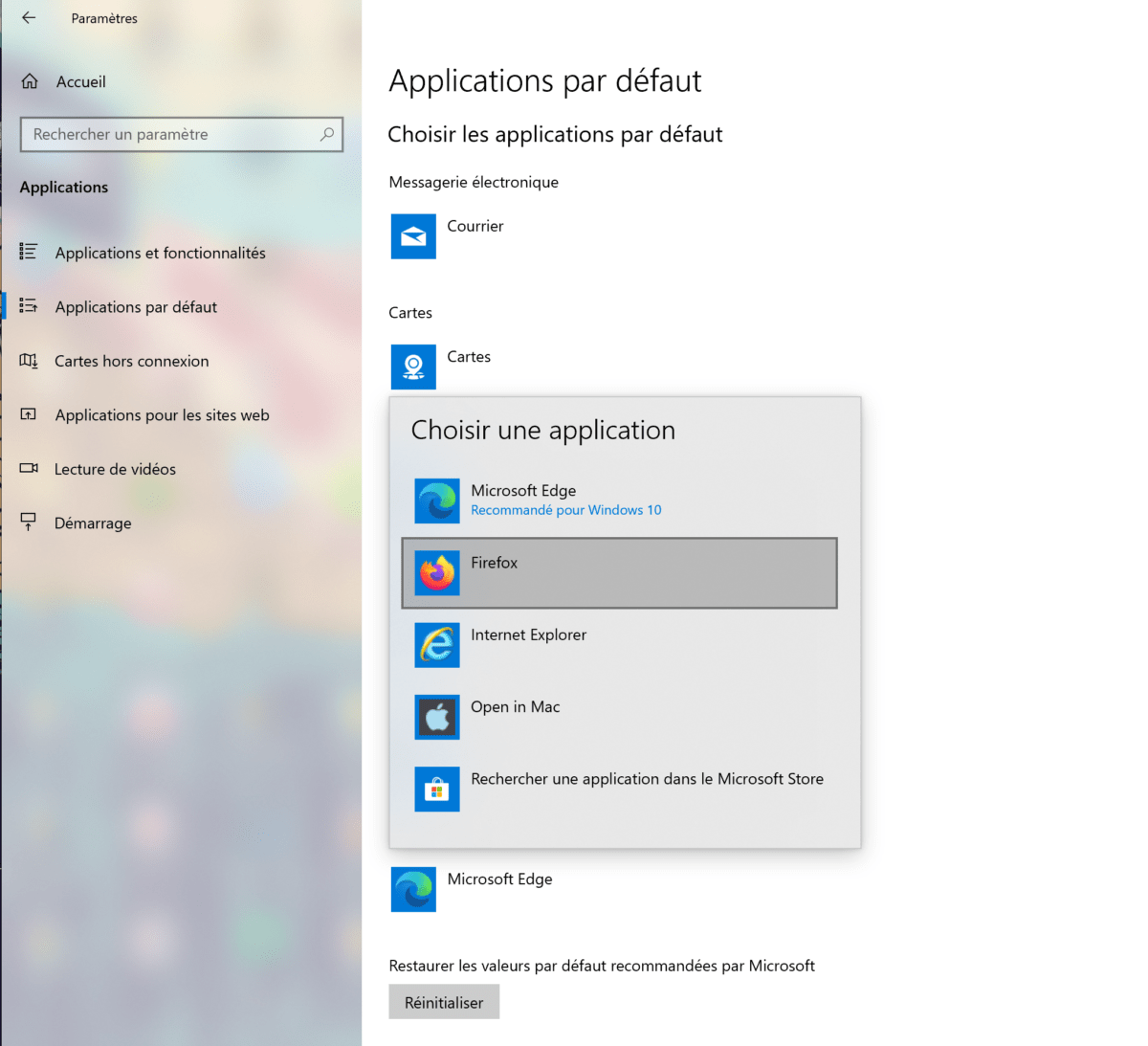 Changer de navigateur web sur Windows 10