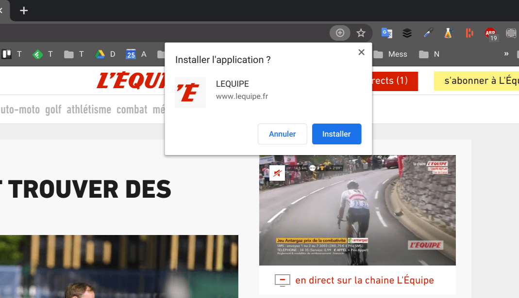 Le site de L’Equipe.fr est une PWA que vous pouvez installer depuis Chrome