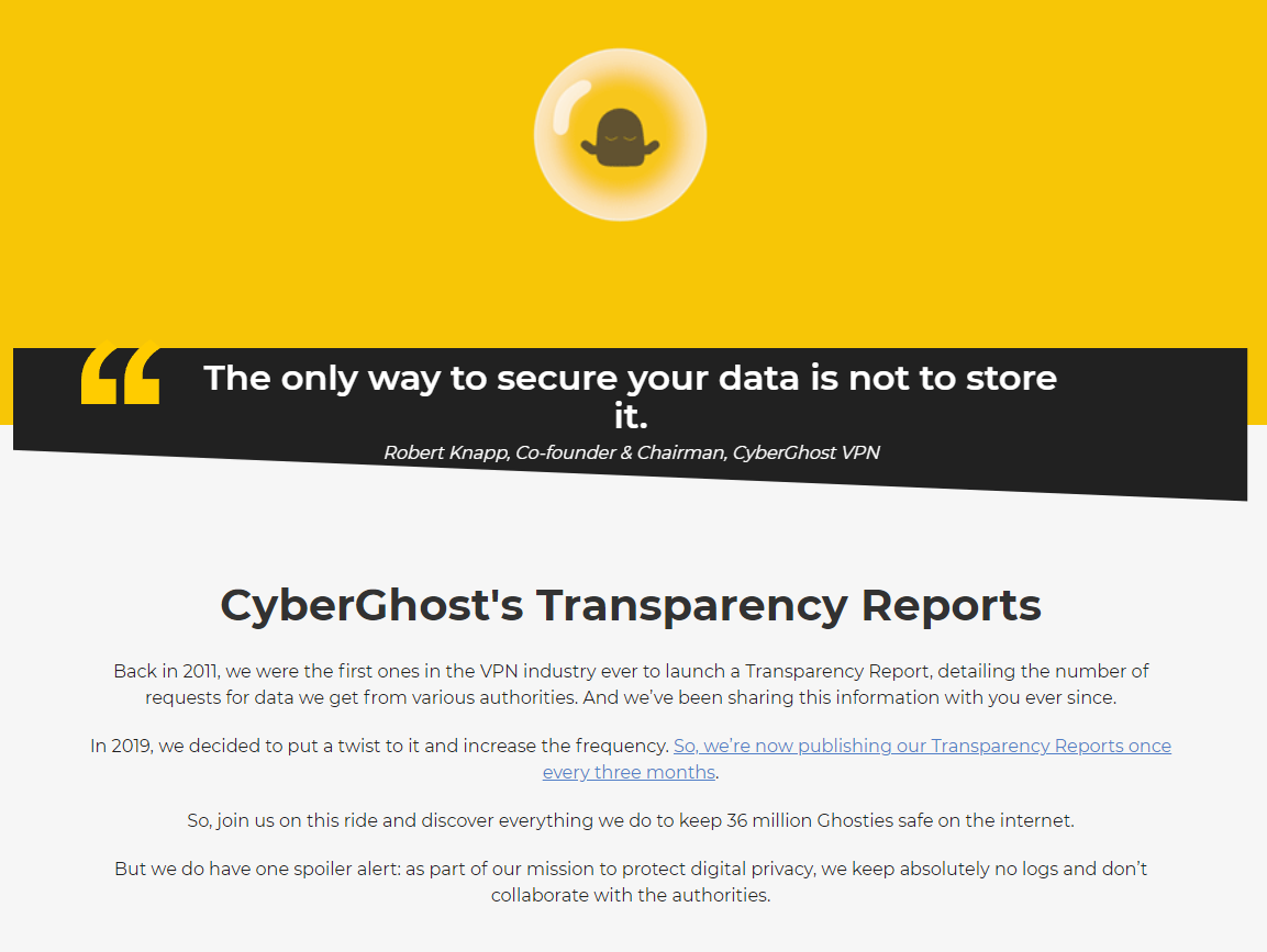 Le dernier rapport de transparence n’engage que la parole de Cyberghost