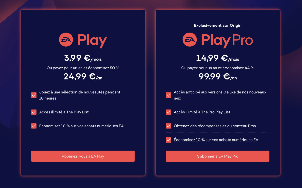 Les offres EA Play et EA Play Pro