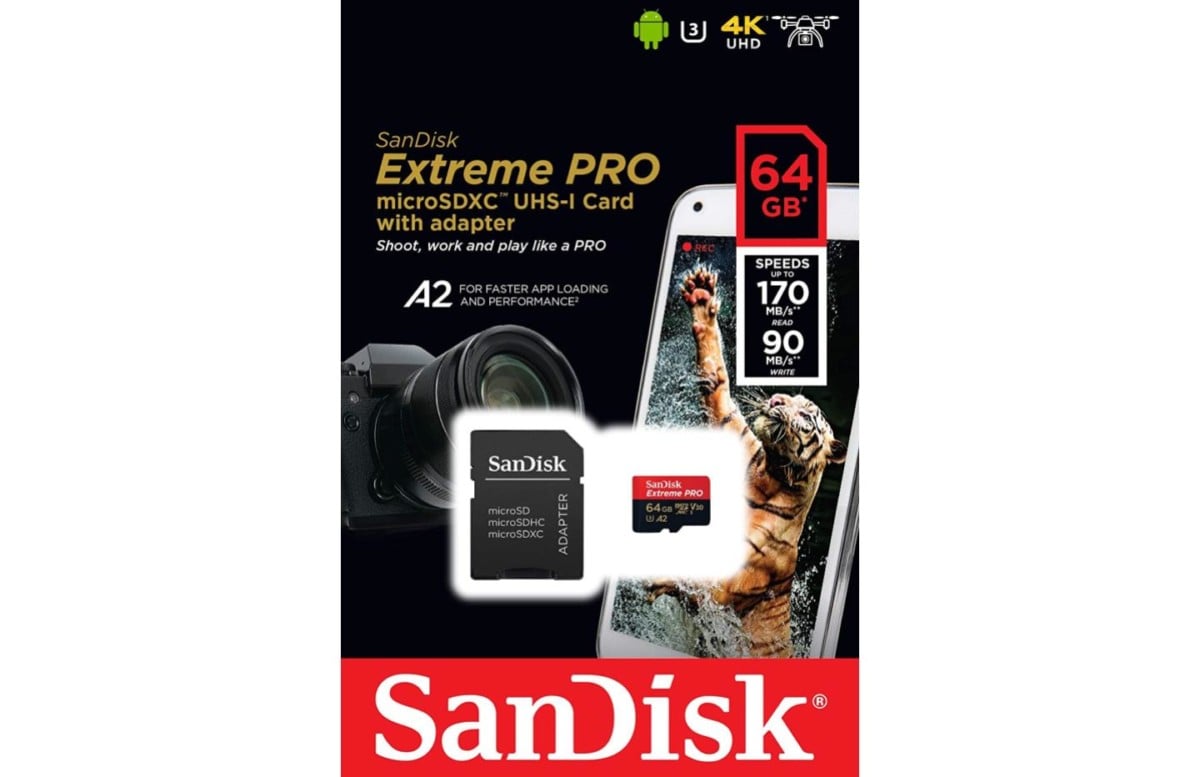 Moins de 20 € pour cette microSD SanDisk 64 Go capable de filmer en 4K