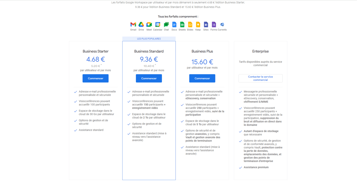 Forfaits Google Workspace