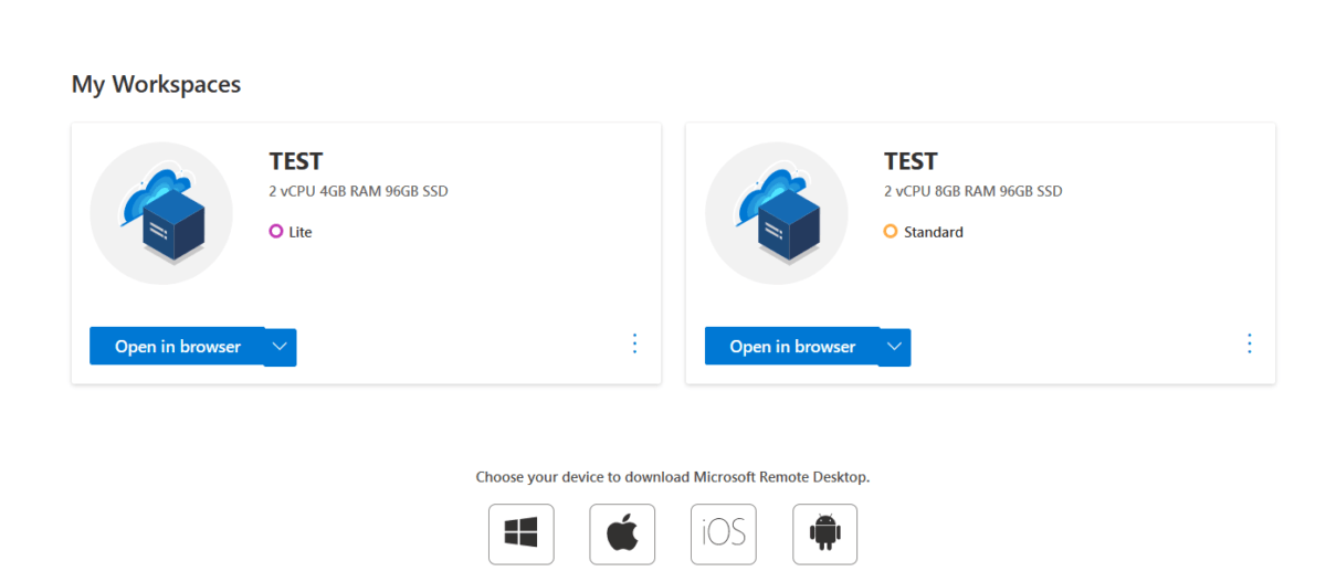 Cloud PC management interface