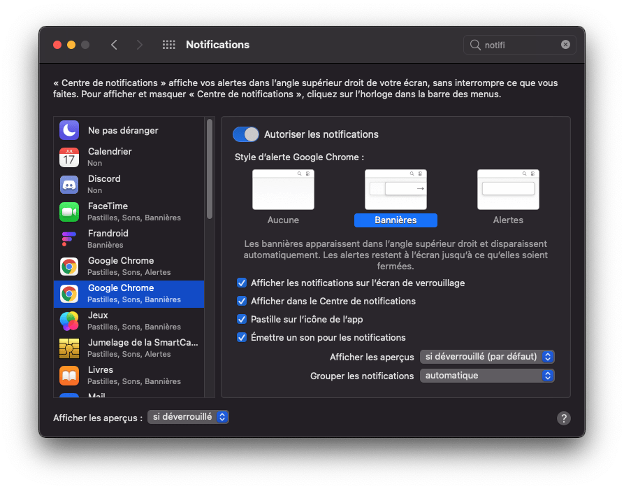 La gestion des notifications dans macOS