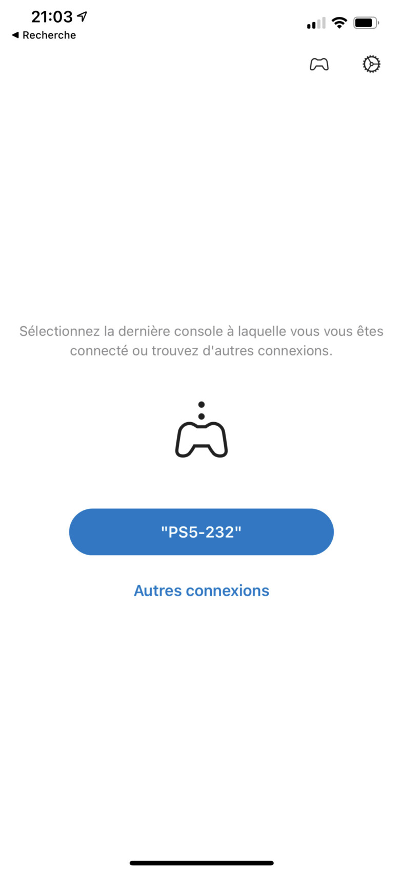 Une fois identifiée, votre console apparaît dans la liste