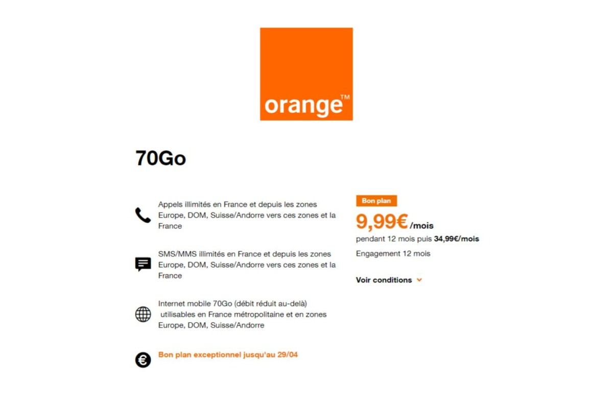 Orange : le forfait mobile 70 Go à moins de 10 €/mois est toujours disponible