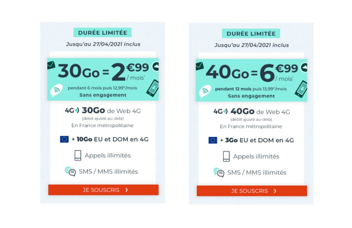 Forfait mobile : de 30 à 40 Go de 4G à partir de seulement 2,99 €/mois