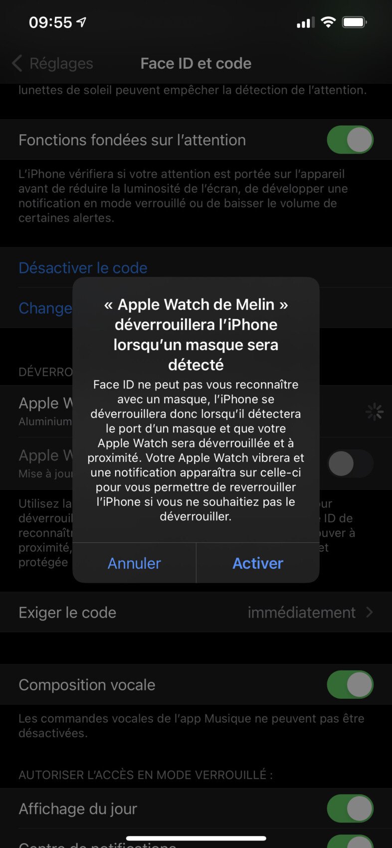 Activez le déverrouillage par l'Apple Watch