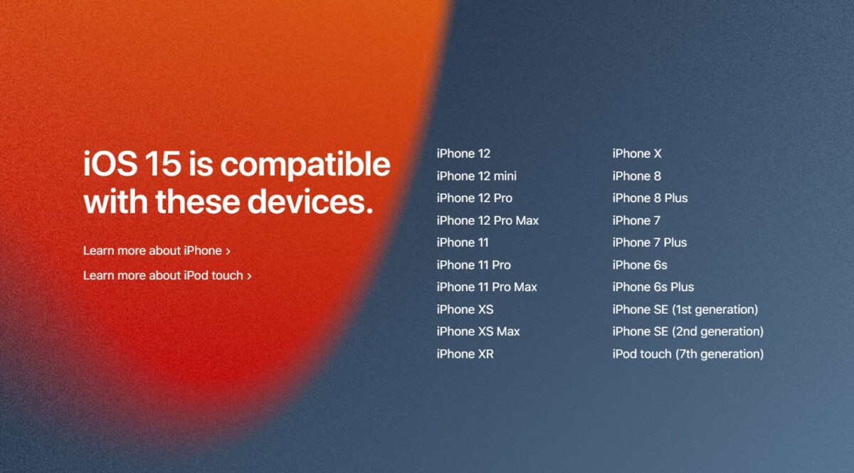 iOS 15 : Apple dévoile la liste des iPhone et iPod compatibles