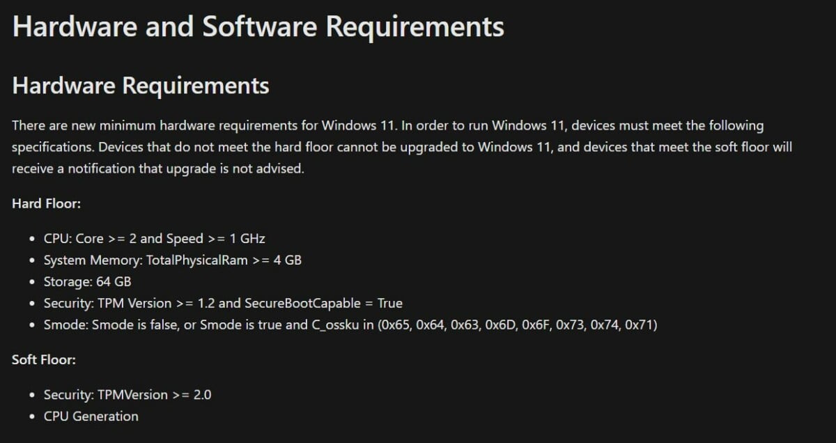 Documentación de Microsoft sobre los requisitos del sistema para Windows 11